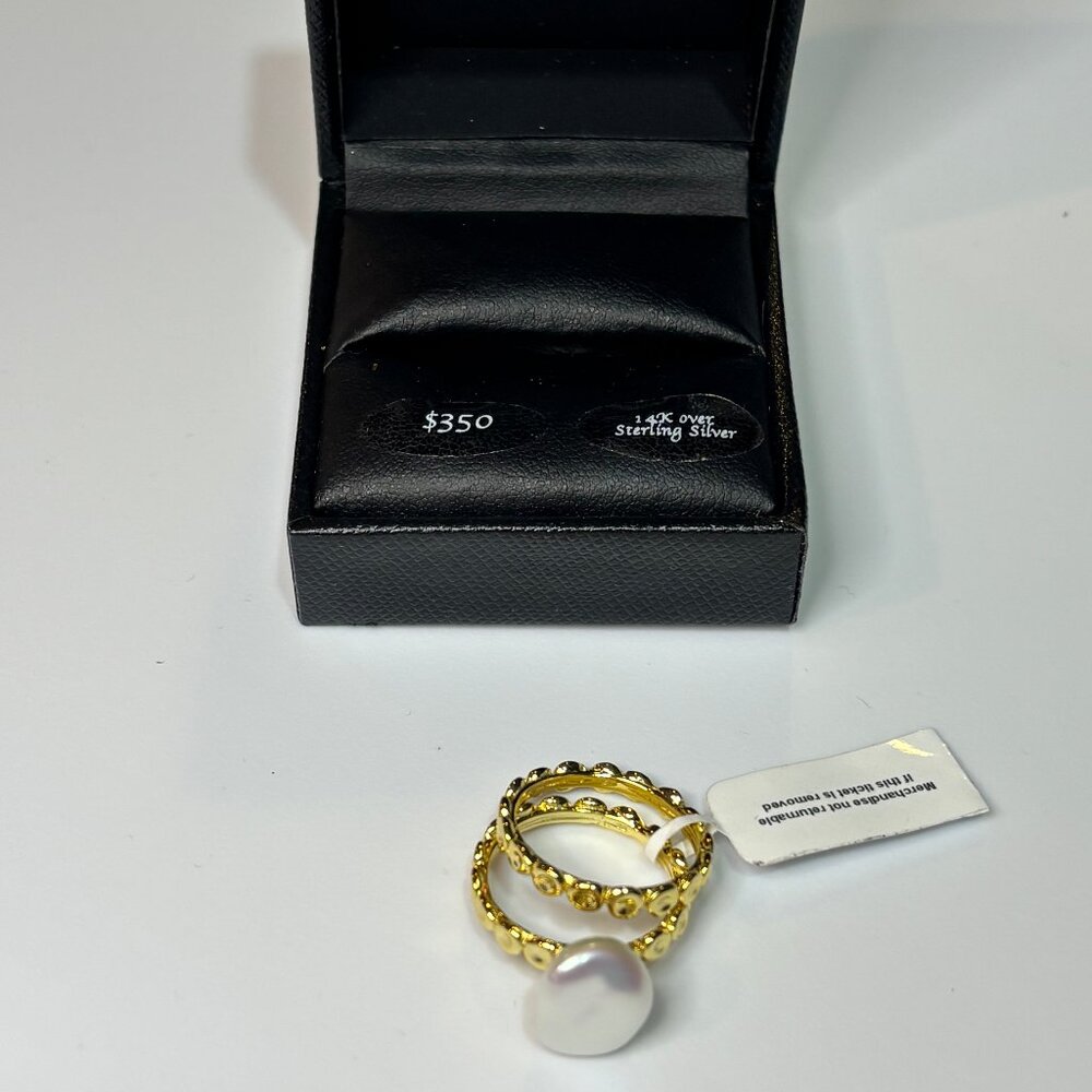 NWT Cultured Freshwater Pearl Double Row Ring in 14k Gold-Plated Sz 7 - Picture 4 of 6